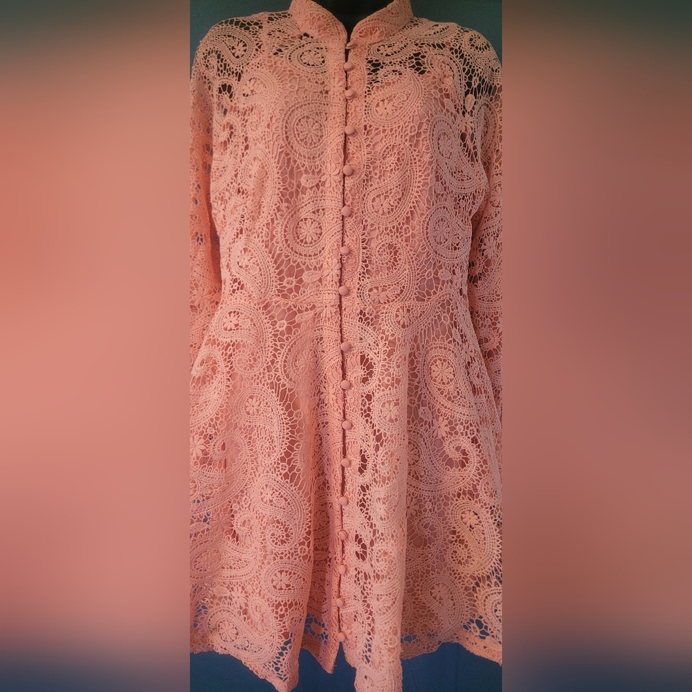 DRESS Peach Crochet Lace Button-Front Tunic SIZE L - Picture 8 of 17